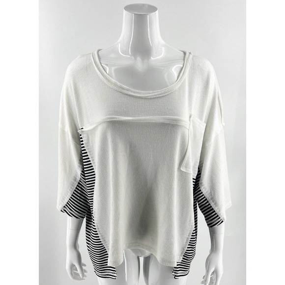 POL Top Size Medium White Black Striped Detail Ribbed Pocket Loose Oversized Fit - Picture 1 of 6